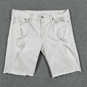 Levis 511 Jean Shorts Mens 36 White Distressed Denim Raw Hem Ripped Cutoff Jeans